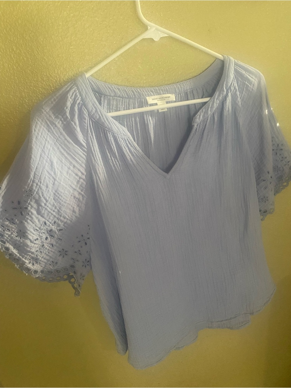 beachlunchlounge Light Blue V-Neck Top with Eyelet Flutter Sleeves